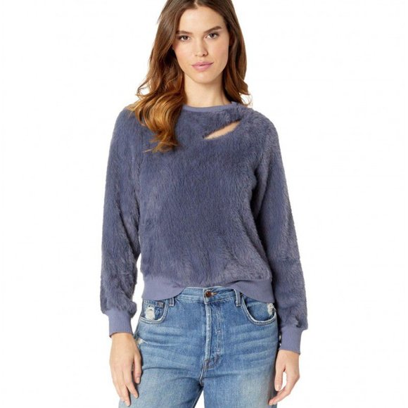 J.O.A. Tops - J.O.A Blue Faux Fur Cutout Sweatshirt sz M